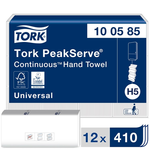 Tork kéztörlő H5 Peak Serve folyamatos adagolású Universal 1r., fehér, 410lap/csg, 12csg/#