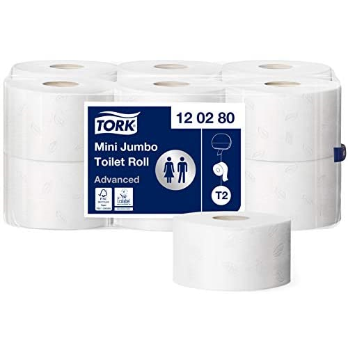 Tork toalettpapír T2 mini Jumbo Advanced szürke levélmintával, 2r., fehér, 170m/tek, 12tek/#