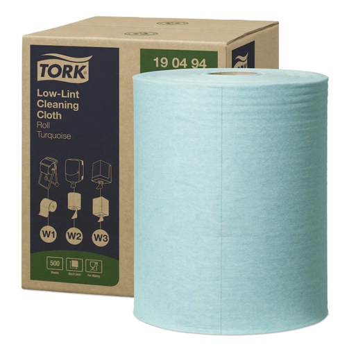 Tork tekercses tisztítókendő W1/W2/W3 szöszszegény Premium, türkiz, 80m/tek - 190494