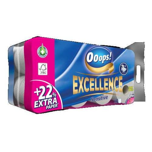Ooops! toalettpapír kistekercses Premium (3r., hófehér, 150lap, 16tek/csg, 3csg/#)